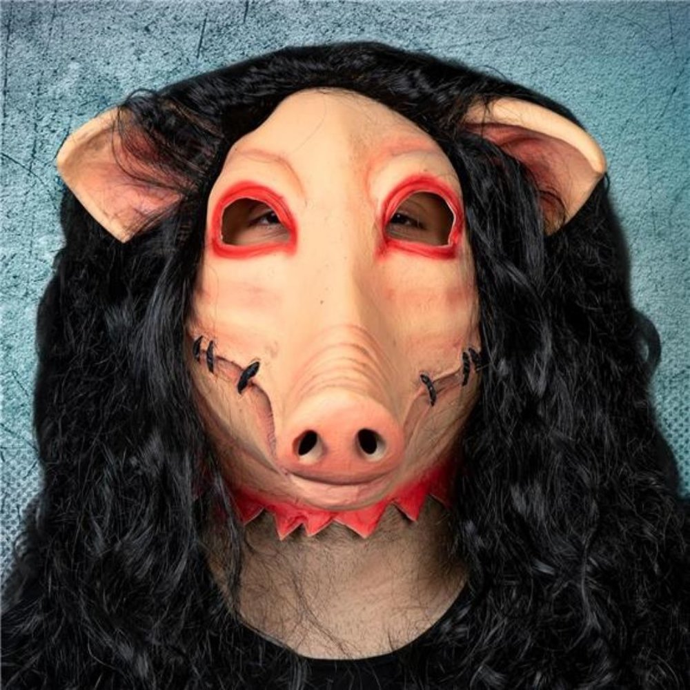 Scary Pig Mask, Jigsaw Pig Mask Halloween, Scary Latex Pig Head, Pig Face Mask - Picture 3 of 7